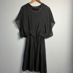 Baci‎ Black 100% Silk Dress XS Sheer Overlay Sleeves Flowy Elegant Fairy Gothic